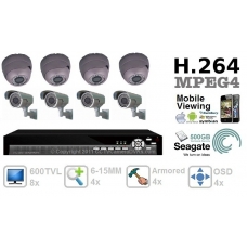 Combo 600TVL 8 ch channel CCTV Camera DVR Security System Kit Inc H.264 Network Mobile Access DVR and All-Weather 6-15mm IR 40M Bullet Bracket Camera 500GB HDD